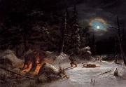 Cornelius Krieghoff Indian Hunters Camp, Moonlight painting